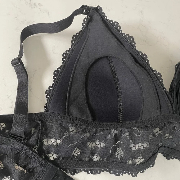 Momanda Lace Plunge Nursing Bralette Polyamide Elastane Black Sz 38B NWOT - Picture 7 of 14